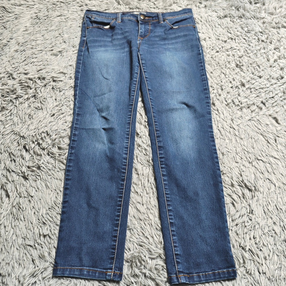 Free People Skinny Jeans Womens W28 28x26 Blue Denim Distressed Cropped Mid Rise